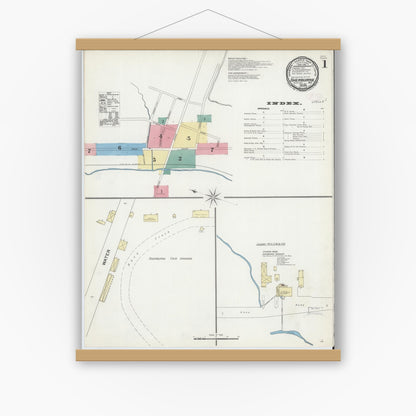 Old map wall art mockup — magnetic wood frame on white wall — Sanborn Fire Insurance Map from Sherburne, Chenango County, New York (1892) - Complete Map Set