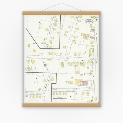Old map wall art mockup — magnetic wood frame on white wall — Sanborn Fire Insurance Map from Unionville, Orange County, New York (1910), Sheet #0002
