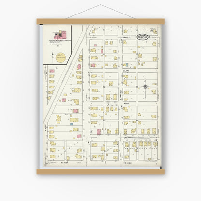 Old map wall art mockup — magnetic wood frame on white wall — Sanborn Fire Insurance Map from Orrville, Wayne County, Ohio (1920), Sheet #0002