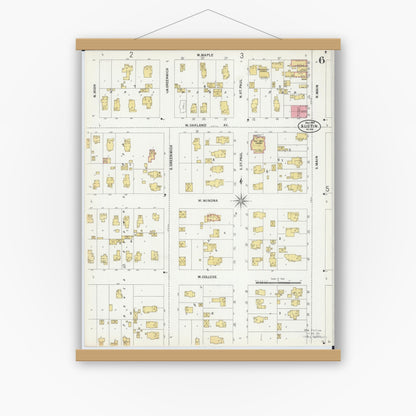 Old map wall art mockup — magnetic wood frame on white wall — Sanborn Fire Insurance Map from Austin, Mower County, Minnesota (1899), Sheet #0006