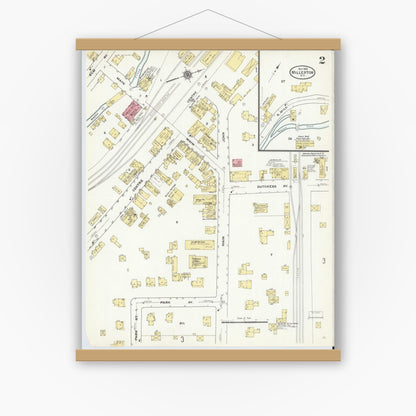 Old map wall art mockup — magnetic wood frame on white wall — Sanborn Fire Insurance Map from Millerton, Dutchess County, New York (1910), Sheet #0002