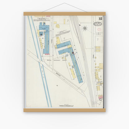 Old map wall art mockup — magnetic wood frame on white wall — Sanborn Fire Insurance Map from Bristol, Bucks County, Pennsylvania (1894), Sheet #0012