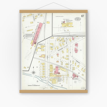 Old map wall art mockup — magnetic wood frame on white wall — Sanborn Fire Insurance Map from Goshen, Elkhart County, Indiana (1901), Sheet #0017