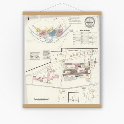 Old map wall art mockup — magnetic wood frame on white wall — Sanborn Fire Insurance Map from Blawnox, Allegheny County, Pennsylvania (1924) - Complete Map Set
