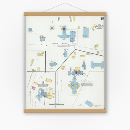 Old map wall art mockup — magnetic wood frame on white wall — Sanborn Fire Insurance Map from Faribault, Rice County, Minnesota (1905), Sheet #0016