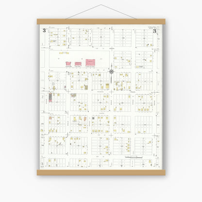 Old map wall art mockup — magnetic wood frame on white wall — Sanborn Fire Insurance Map from Levelland, Hockley County, Texas (1933), Sheet #0003