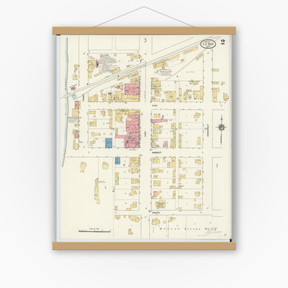 Old map wall art mockup — magnetic wood frame on white wall — Sanborn Fire Insurance Map from La Rue, Marion County, Ohio (1911), Sheet #0002