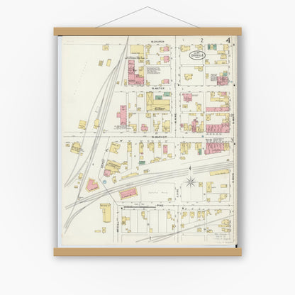 Old map wall art mockup — magnetic wood frame on white wall — Sanborn Fire Insurance Map from Orrville, Wayne County, Ohio (1899), Sheet #0004