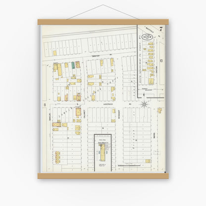 Old map wall art mockup — magnetic wood frame on white wall — Sanborn Fire Insurance Map from Depew, Erie County, New York (1900), Sheet #0007