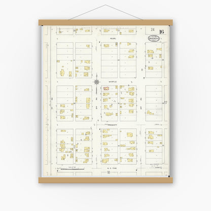 Old map wall art mockup — magnetic wood frame on white wall — Sanborn Fire Insurance Map from Brainerd, Crow Wing County, Minnesota (1913), Sheet #0016