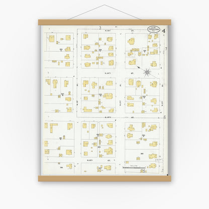 Old map wall art mockup — magnetic wood frame on white wall — Sanborn Fire Insurance Map from Corsicana, Navarro County, Texas (1905), Sheet #0004