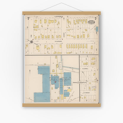 Old map wall art mockup — magnetic wood frame on white wall — Sanborn Fire Insurance Map from Munising, Alger County, Michigan (1923), Sheet #0007