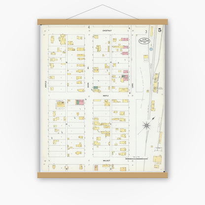 Old map wall art mockup — magnetic wood frame on white wall — Sanborn Fire Insurance Map from Phillips, Price County, Wisconsin (1901), Sheet #0005