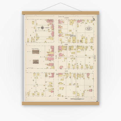 Old map wall art mockup — magnetic wood frame on white wall — Sanborn Fire Insurance Map from Bethel, Clermont County, Ohio (1922), Sheet #0003