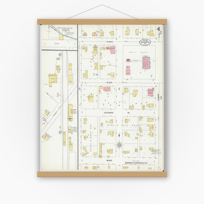 Old map wall art mockup — magnetic wood frame on white wall — Sanborn Fire Insurance Map from Sparta, Monroe County, Wisconsin (1900), Sheet #0004