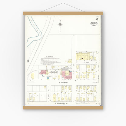 Old map wall art mockup — magnetic wood frame on white wall — Sanborn Fire Insurance Map from Red Oak, Montgomery County, Iowa (1914), Sheet #0006