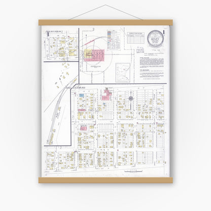 Old map wall art mockup — magnetic wood frame on white wall — Sanborn Fire Insurance Map from Bovey, Itasca County, Minnesota (1938) - Complete Map Set