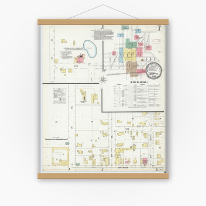 Old map wall art mockup — magnetic wood frame on white wall — Sanborn Fire Insurance Map from Boonville, Warrick County, Indiana (1899), Sheet #0001