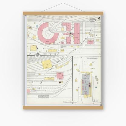 Old map wall art mockup — magnetic wood frame on white wall — Sanborn Fire Insurance Map from Dennison, Tuscarawas County, Ohio (1901), Sheet #0006