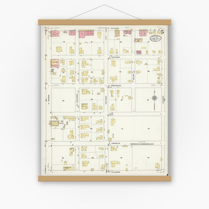 Old map wall art mockup — magnetic wood frame on white wall — Sanborn Fire Insurance Map from Lake City, Columbia County, Florida (1912), Sheet #0005