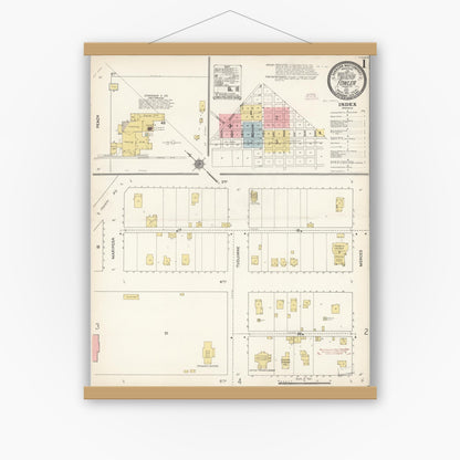 Old map wall art mockup — magnetic wood frame on white wall — Sanborn Fire Insurance Map from Fowler, Fresno County, California (1911) - Complete Map Set