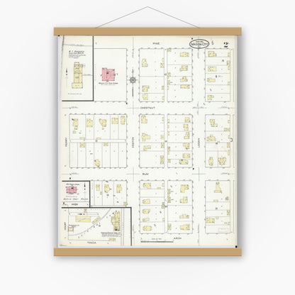 Old map wall art mockup — magnetic wood frame on white wall — Sanborn Fire Insurance Map from Mason City, Mason County, Illinois (1914), Sheet #0002