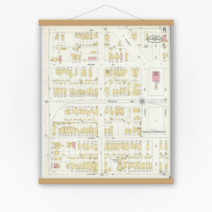 Old map wall art mockup — magnetic wood frame on white wall — Sanborn Fire Insurance Map from Jeffersonville, Clark County, Indiana (1898), Sheet #0008