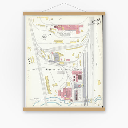 Old map wall art mockup — magnetic wood frame on white wall — Sanborn Fire Insurance Map from Pottstown, Montgomery County, Pennsylvania (1909), Sheet #0037