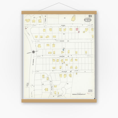 Old map wall art mockup — magnetic wood frame on white wall — Sanborn Fire Insurance Map from Watertown, Middlesex County, Massachusetts (1911), Sheet #0023
