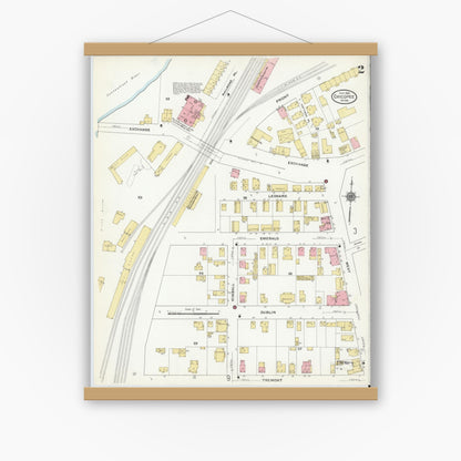 Old map wall art mockup — magnetic wood frame on white wall — Sanborn Fire Insurance Map from Chicopee, Hampden County, Massachusetts (1910), Sheet #0002