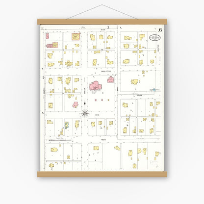 Old map wall art mockup — magnetic wood frame on white wall — Sanborn Fire Insurance Map from Toledo, Tama County, Iowa (1906), Sheet #0006
