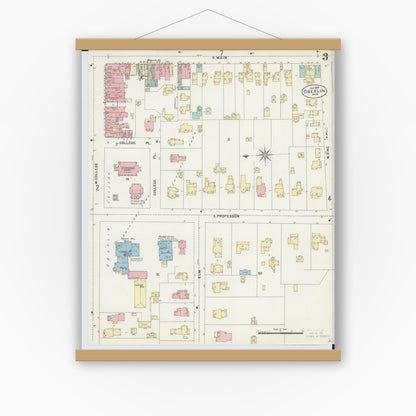 Old map wall art mockup — magnetic wood frame on white wall — Sanborn Fire Insurance Map from Oberlin, Lorain County, Ohio (1897), Sheet #0003