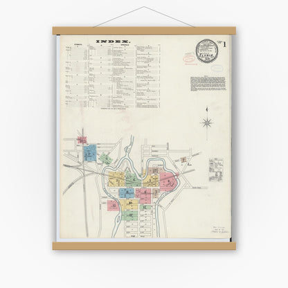 Old map wall art mockup — magnetic wood frame on white wall — Sanborn Fire Insurance Map from Elyria, Lorain County, Ohio (1897), Sheet #0001