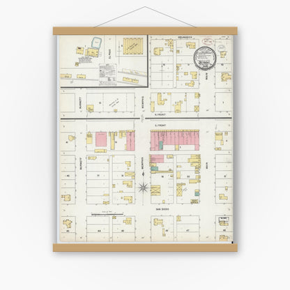 Old map wall art mockup — magnetic wood frame on white wall — Sanborn Fire Insurance Map from Detroit, Red River County, Texas (1899), Sheet #0001