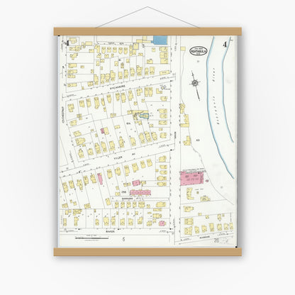 Old map wall art mockup — magnetic wood frame on white wall — Sanborn Fire Insurance Map from Ashtabula, Ashtabula County, Ohio (1924), Sheet #0004