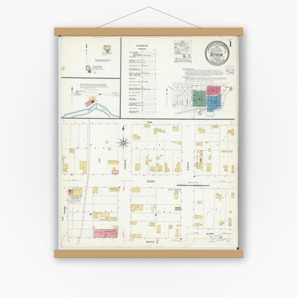 Old map wall art mockup — magnetic wood frame on white wall — Sanborn Fire Insurance Map from Aitkin, Aitkin County, Minnesota (1908) - Complete Map Set
