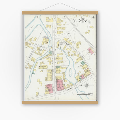Old map wall art mockup — magnetic wood frame on white wall — Sanborn Fire Insurance Map from Athol, Worcester County, Massachusetts (1896), Sheet #0004