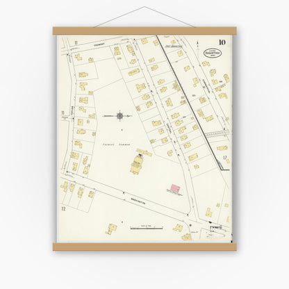 Old map wall art mockup — magnetic wood frame on white wall — Sanborn Fire Insurance Map from Braintree, Norfolk County, Massachusetts (1911), Sheet #0010