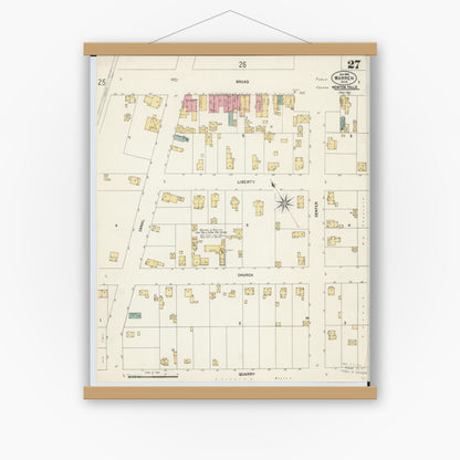 Old map wall art mockup — magnetic wood frame on white wall — Sanborn Fire Insurance Map from Warren, Trumbull County, Ohio (1902), Sheet #0027
