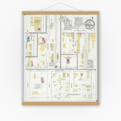 Old map wall art mockup — magnetic wood frame on white wall — Sanborn Fire Insurance Map from Deckerville, Sanilac County, Michigan (1919) - Complete Map Set