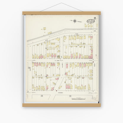 Old map wall art mockup — magnetic wood frame on white wall — Sanborn Fire Insurance Map from Chillicothe, Ross County, Ohio (1914), Sheet #0002