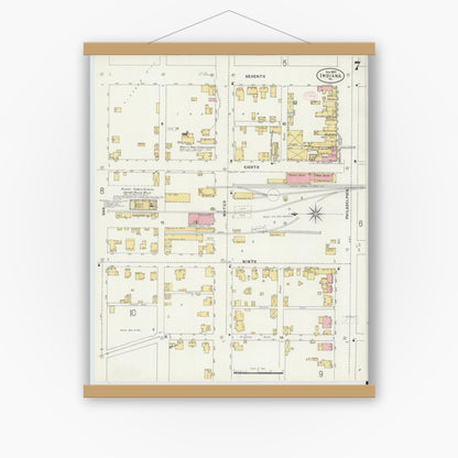 Old map wall art mockup — magnetic wood frame on white wall — Sanborn Fire Insurance Map from Indiana, Indiana County, Pennsylvania (1888), Sheet #0007