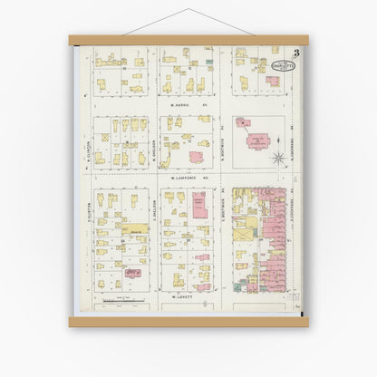 Old map wall art mockup — magnetic wood frame on white wall — Sanborn Fire Insurance Map from Charlotte, Eaton County, Michigan (1895), Sheet #0003