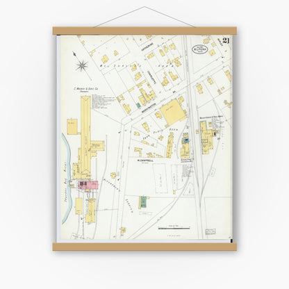 Old map wall art mockup — magnetic wood frame on white wall — Sanborn Fire Insurance Map from Alpena, Alpena County, Michigan (1901), Sheet #0021