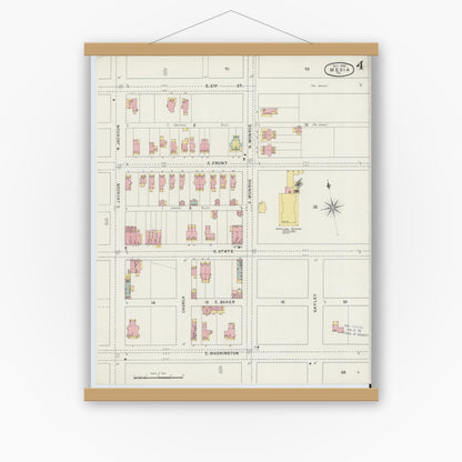 Old map wall art mockup — magnetic wood frame on white wall — Sanborn Fire Insurance Map from Media, Delaware County, Pennsylvania (1894), Sheet #0004
