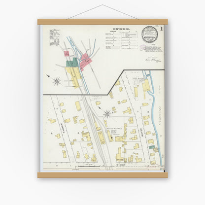 Old map wall art mockup — magnetic wood frame on white wall — Sanborn Fire Insurance Map from Marathon, Cortland County, New York (1893) - Complete Map Set