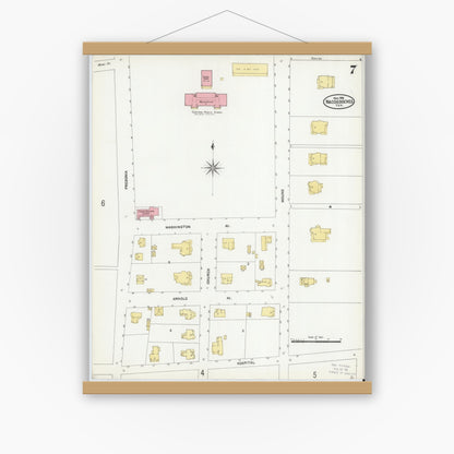 Old map wall art mockup — magnetic wood frame on white wall — Sanborn Fire Insurance Map from Nacogdoches, Nacogdoches County, Texas (1906), Sheet #0007