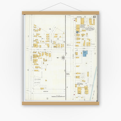 Old map wall art mockup — magnetic wood frame on white wall — Sanborn Fire Insurance Map from Sault Sainte Marie, Chippewa County, Michigan (1906), Sheet #0013