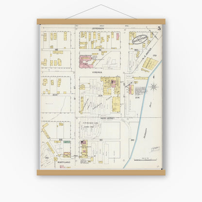 Old map wall art mockup — magnetic wood frame on white wall — Sanborn Fire Insurance Map from Sheboygan, Sheboygan County, Wisconsin (1887), Sheet #0005