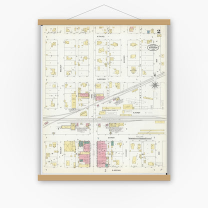 Old map wall art mockup — magnetic wood frame on white wall — Sanborn Fire Insurance Map from Arthur, Moultrie And Douglas Counties, Illinois (1907), Sheet #0002
